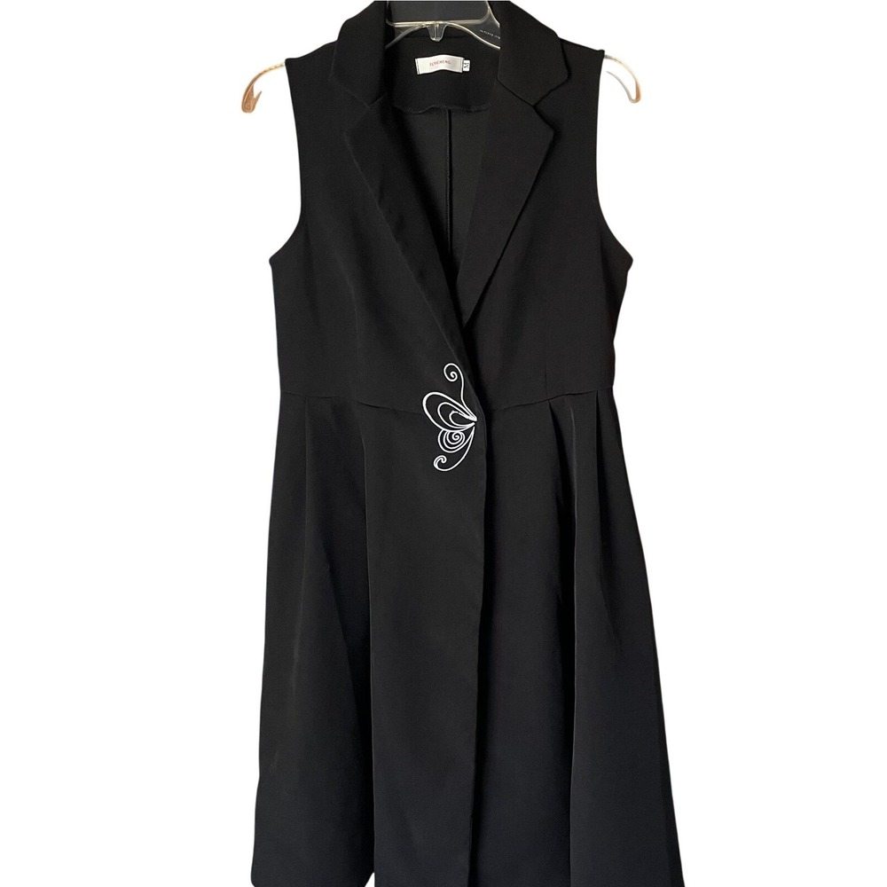 Fuyicheng Black Sleeveless A-Line Dress with‎ Butterfly Embroidery, M